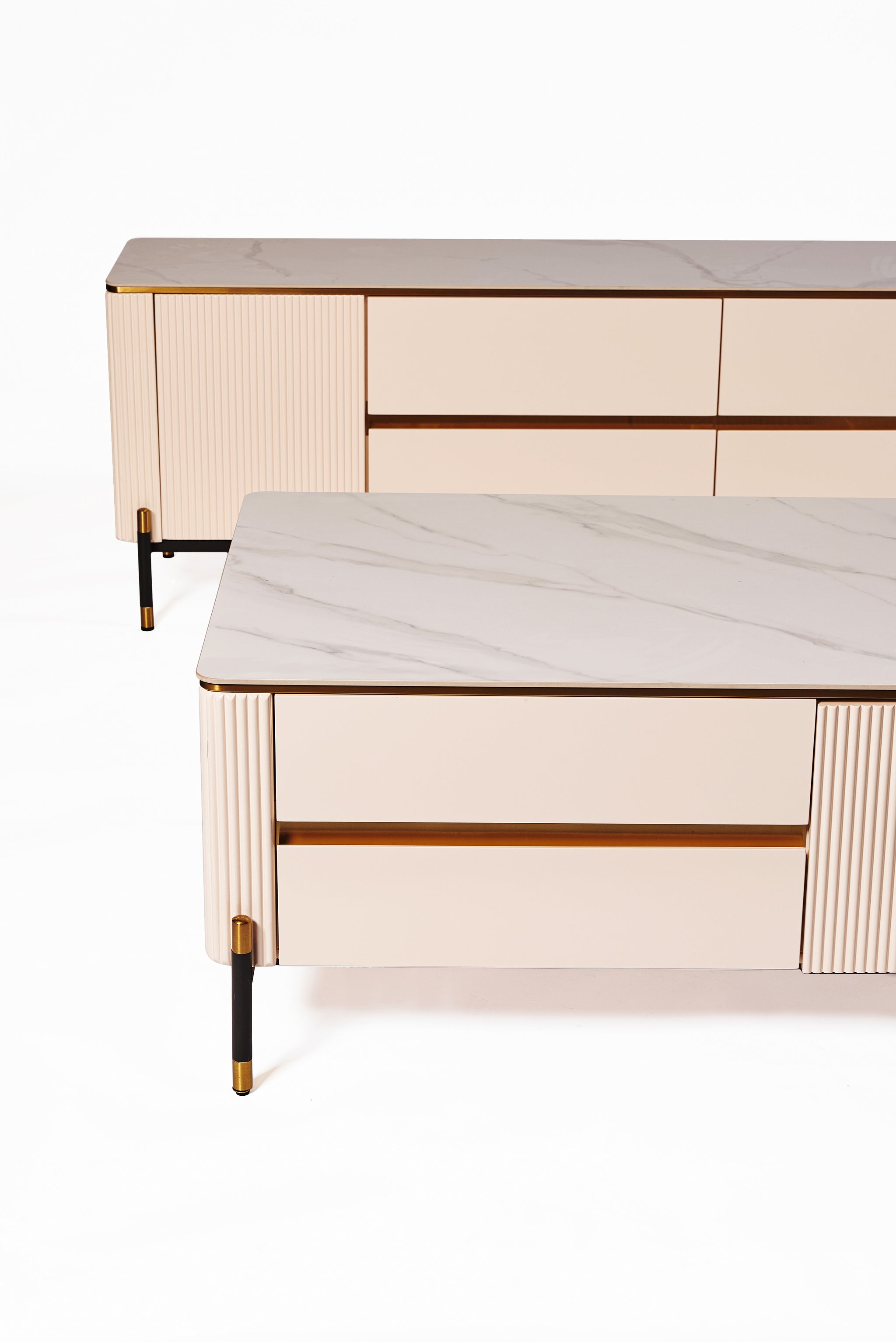 Bella Ribbed Furniture Range - White & Gold