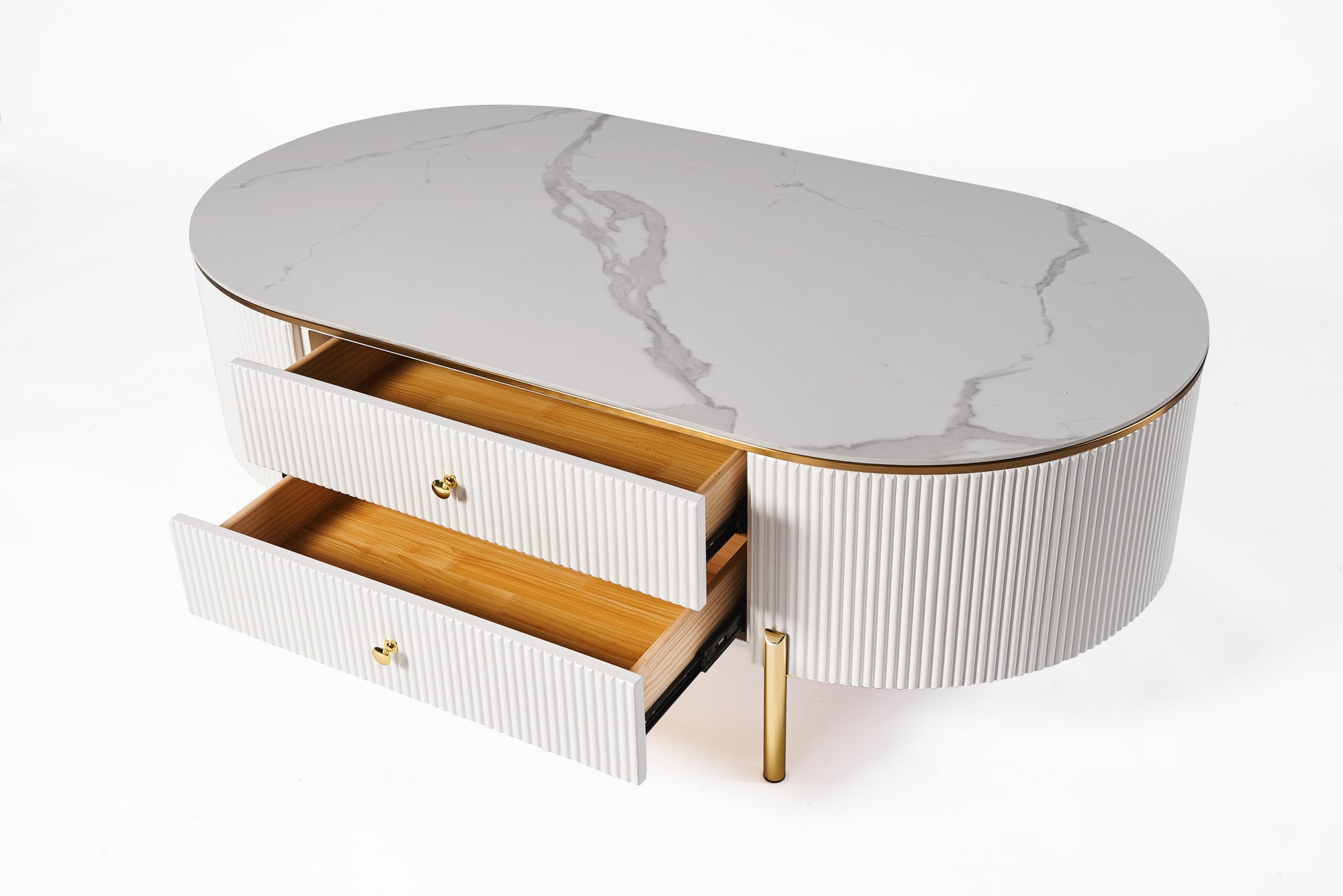 Cleo Ribbed Furniture Range - White & Gold