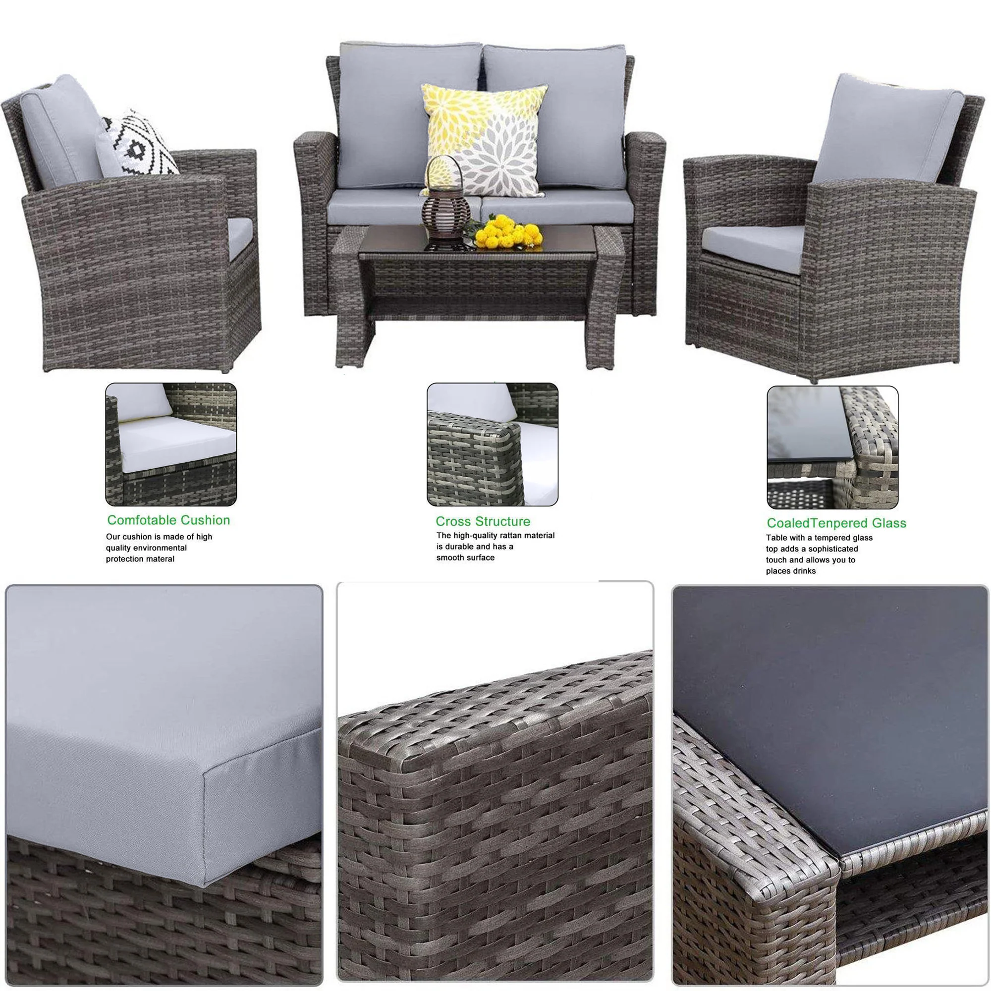 Rattan 4 Seater Dining Set