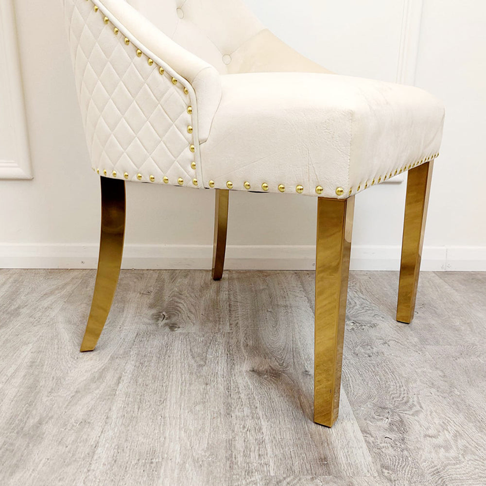 Bentley Gold Dining Chair - Cream Velvet (* S.T.)