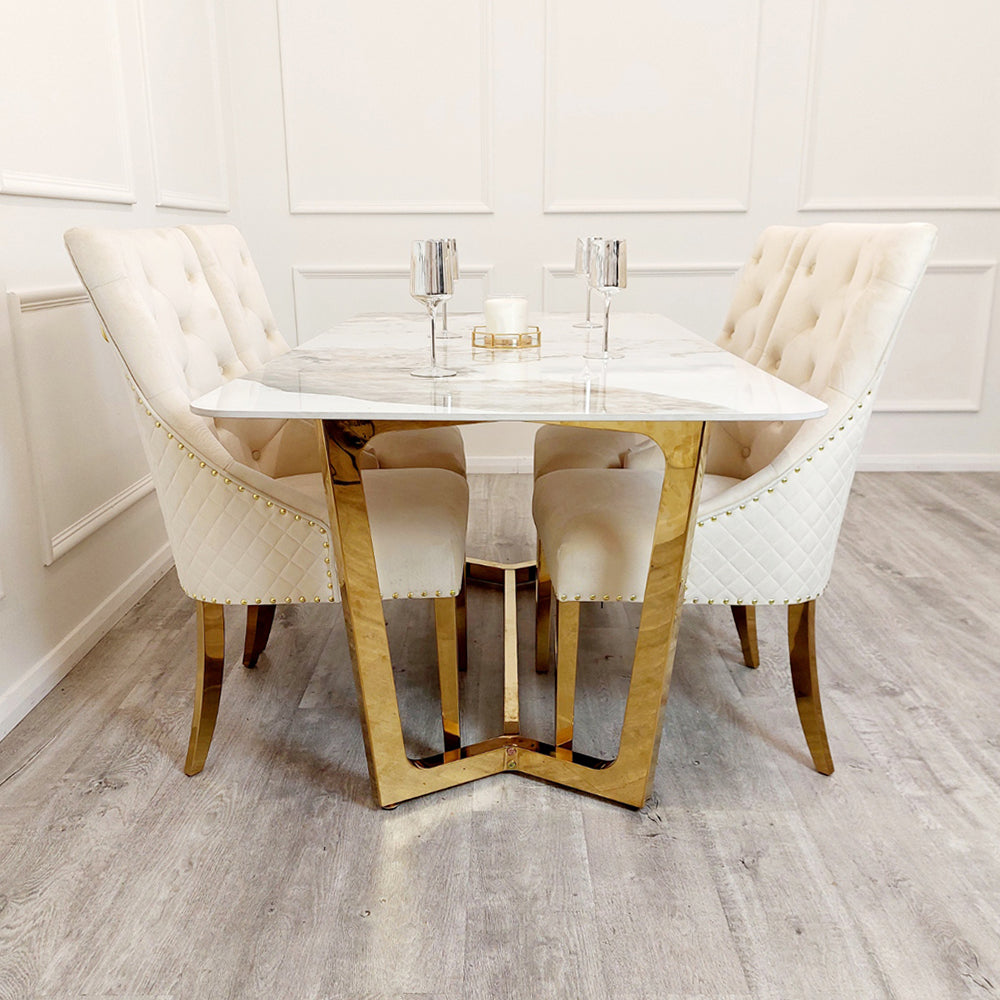 Bentley Gold Dining Chair - Cream Velvet (* S.T.)