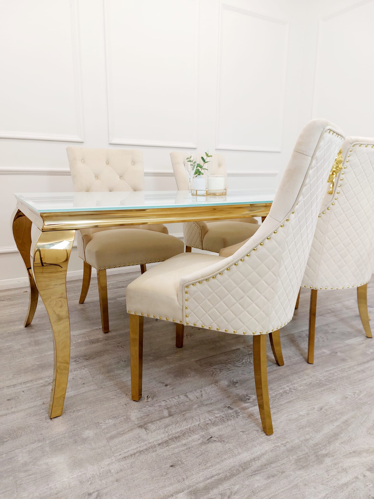 Bentley Gold Dining Chair - Cream Velvet (* S.T.)