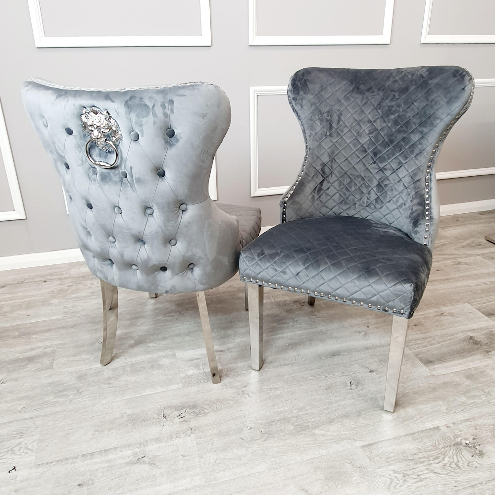 Chelsea Dining Chair ALL COLOURS with Lion Knocker & Buttoned Back