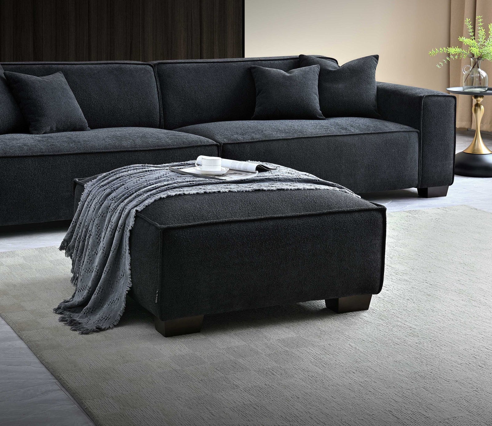 Aluxo Dakota 4 seater with Chaise in Midnight Boucle