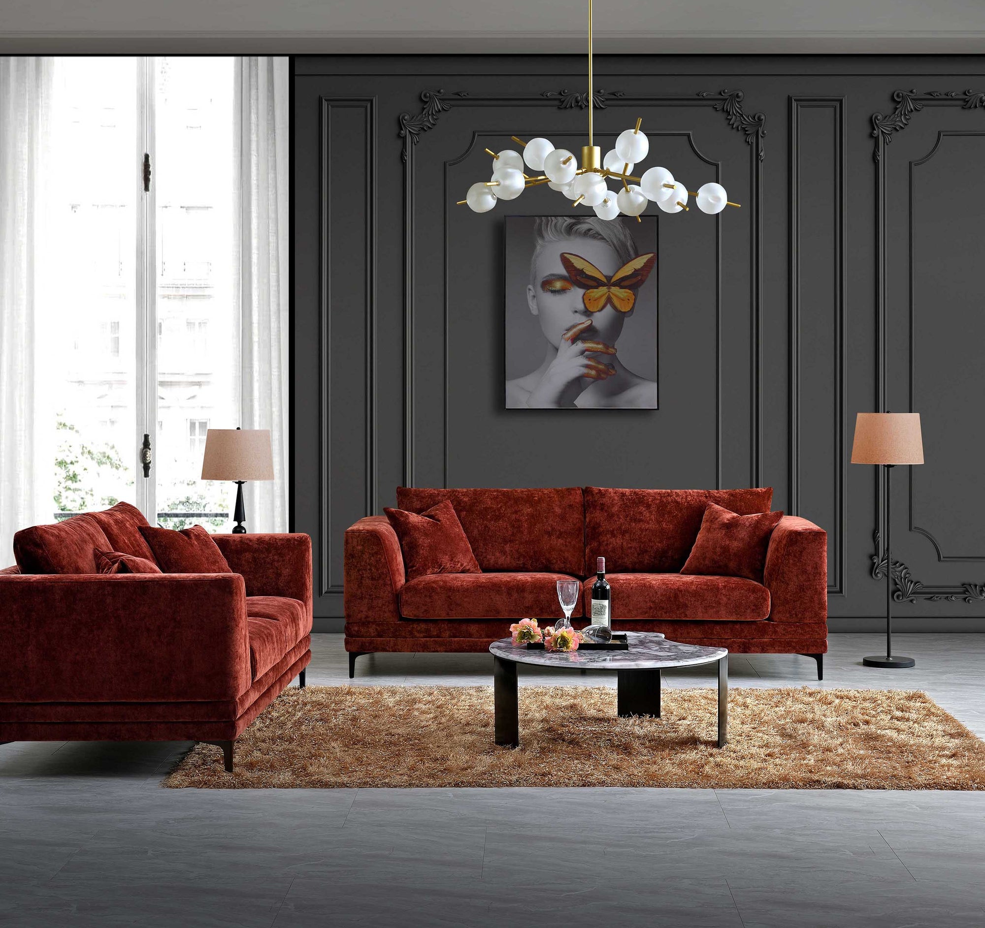 Aluxo Lenox Sofa Range in Rust Velvet