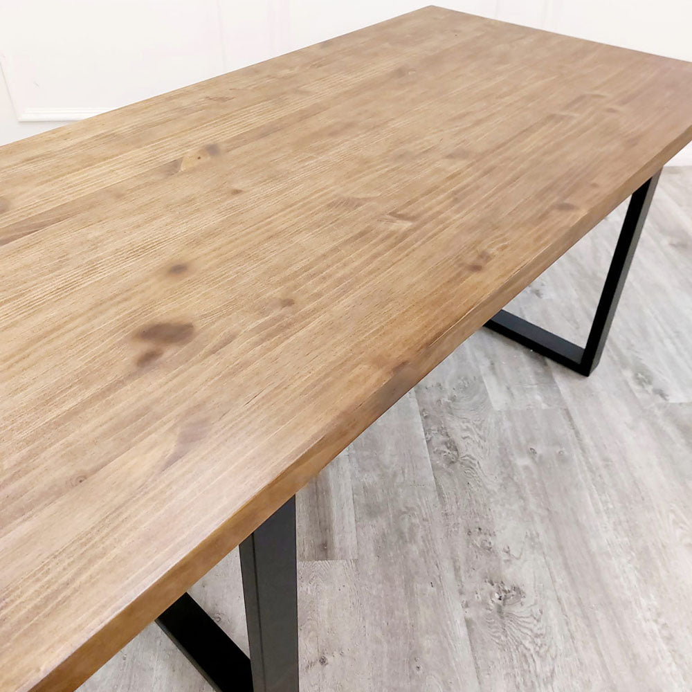 Freya 1.8 Dining Table Solid Dark Pine wood with Matt Black Metal Legs