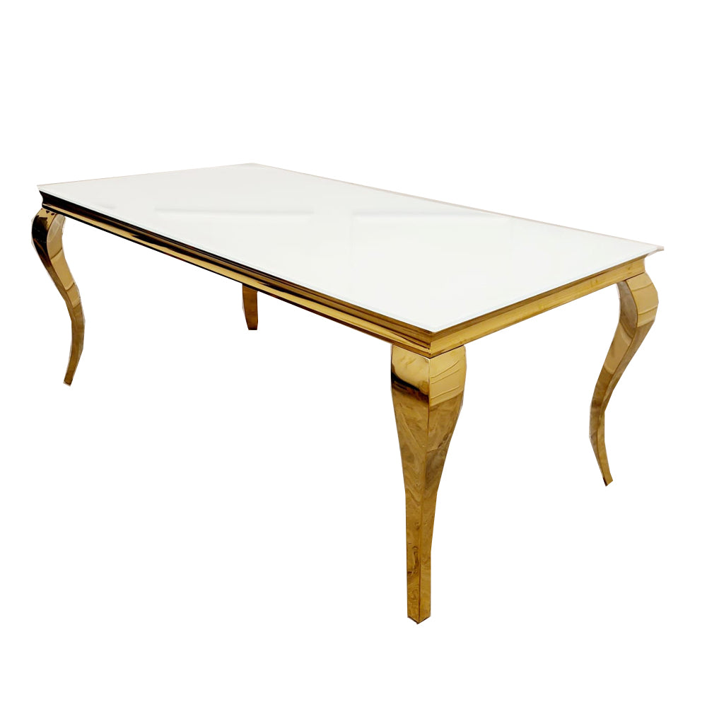 Louis Gold 1.5 Dining Table with White Glass Top