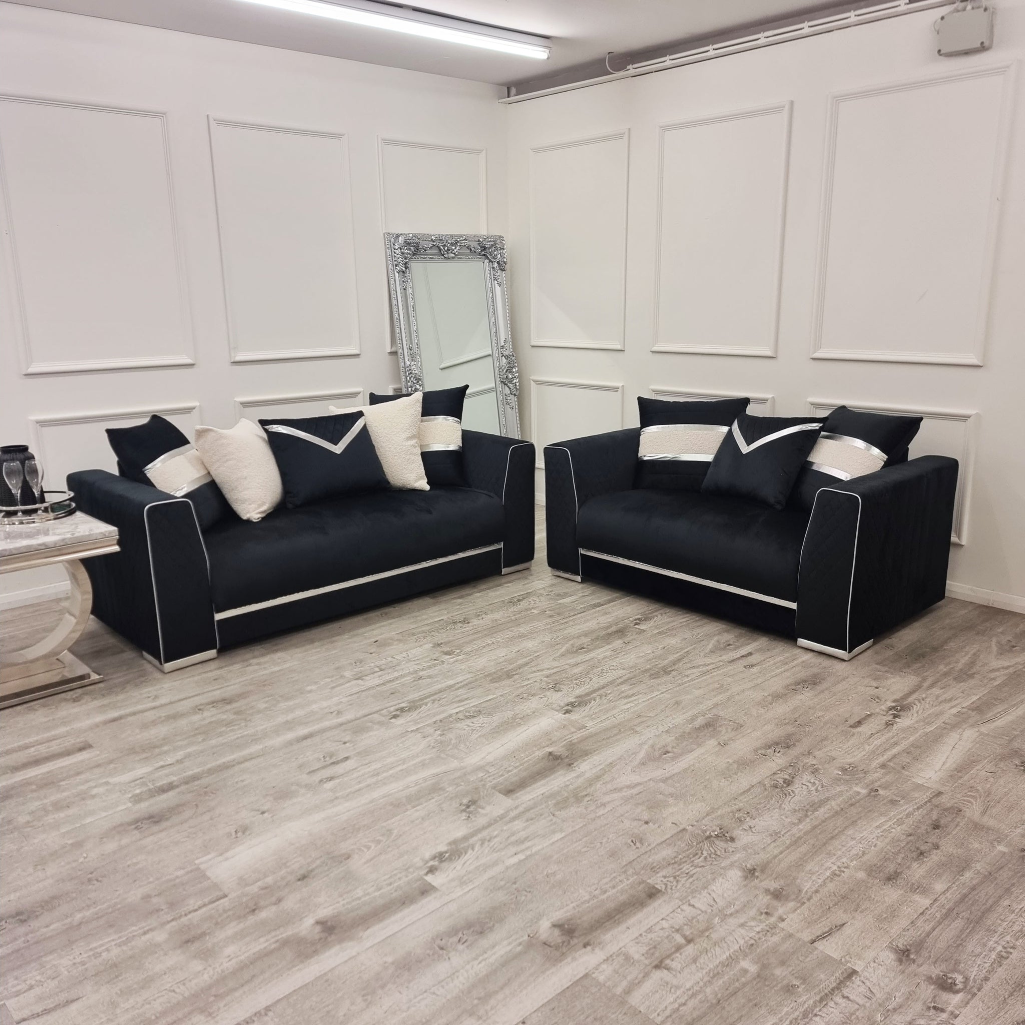 Empire 3 & 2 Seater Sofa Set - Black & Chrome