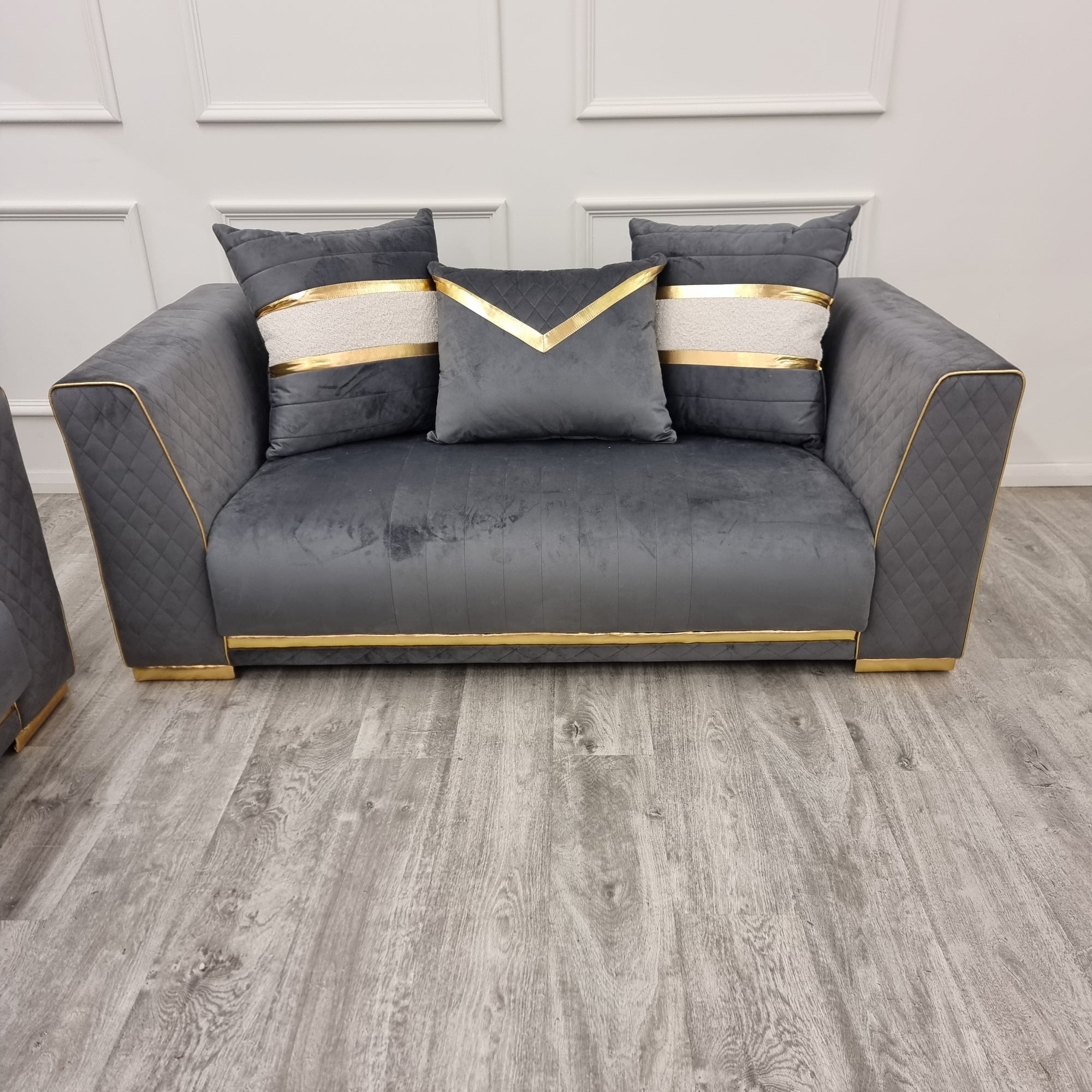 Empire 3 & 2 Seater Sofa Set - Grey & Gold