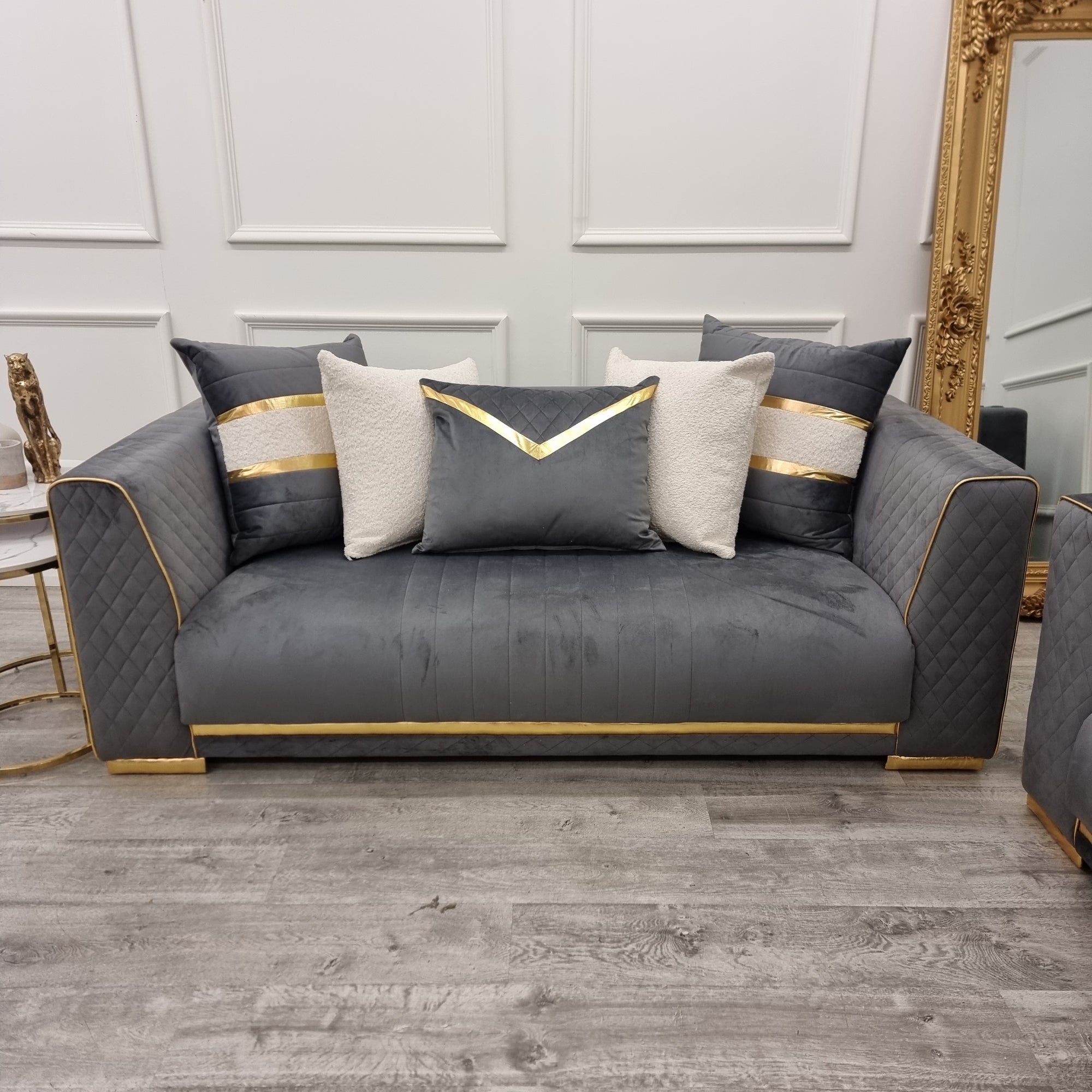 Empire 3 & 2 Seater Sofa Set - Grey & Gold