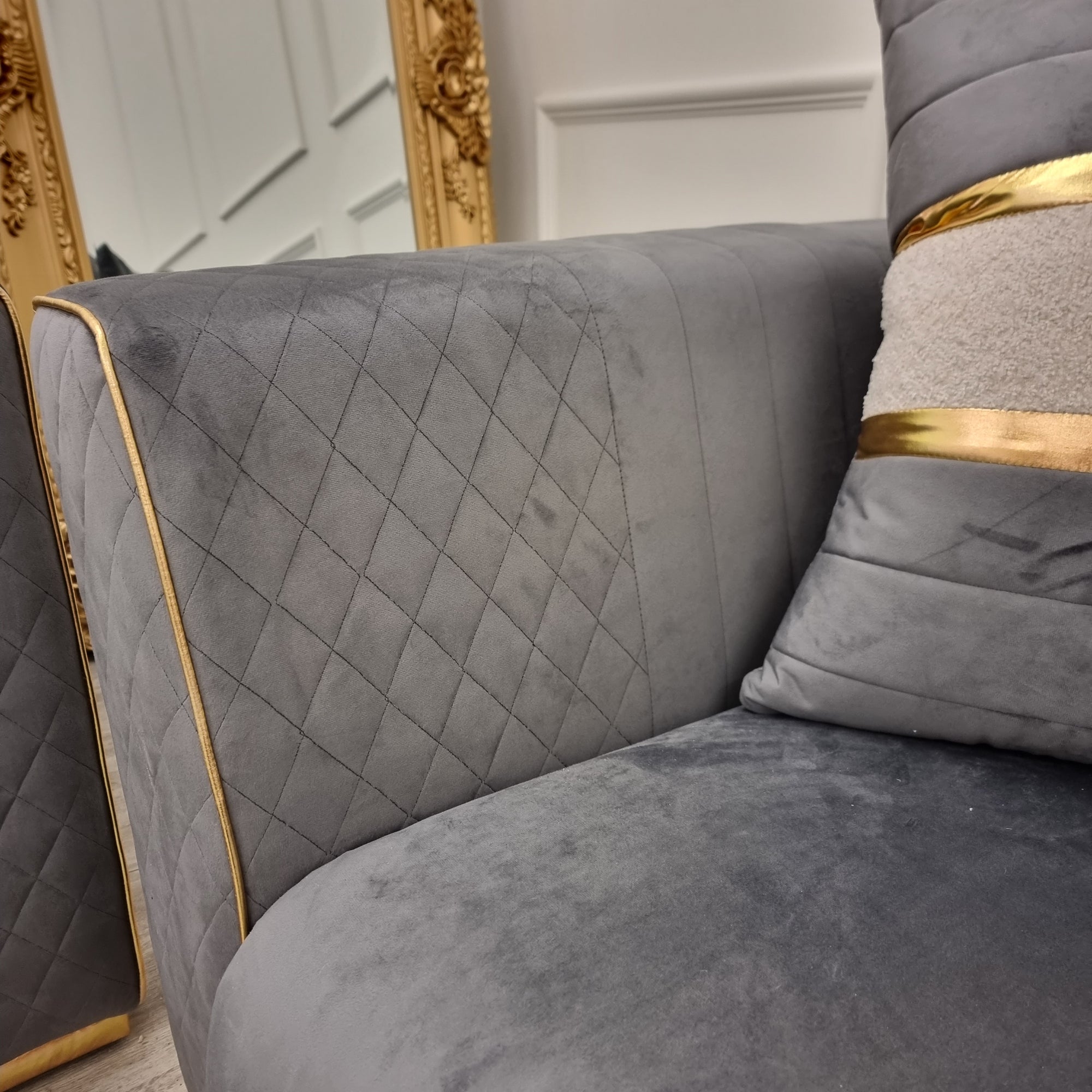 Empire 3 & 2 Seater Sofa Set - Grey & Gold