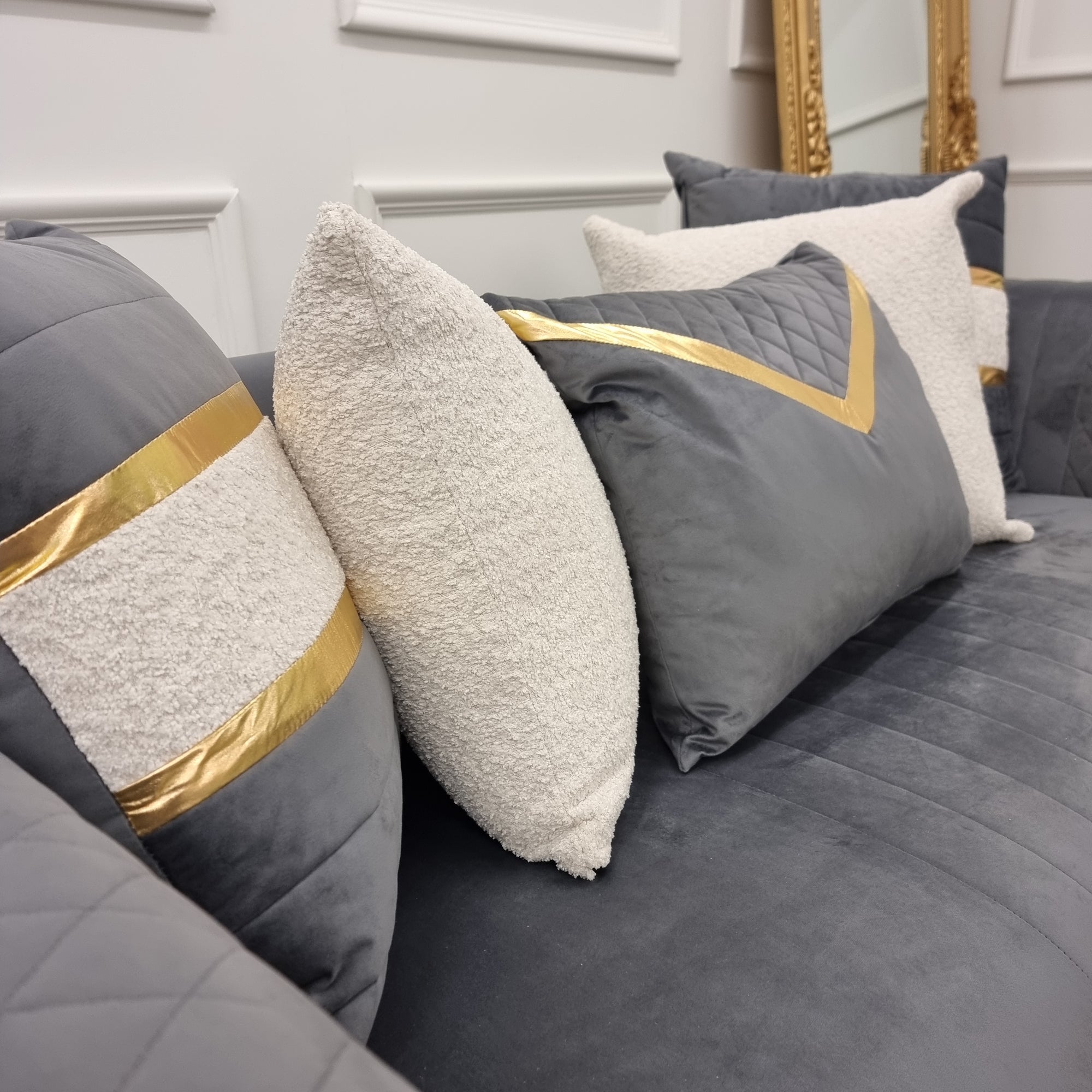 Empire 3 & 2 Seater Sofa Set - Grey & Gold