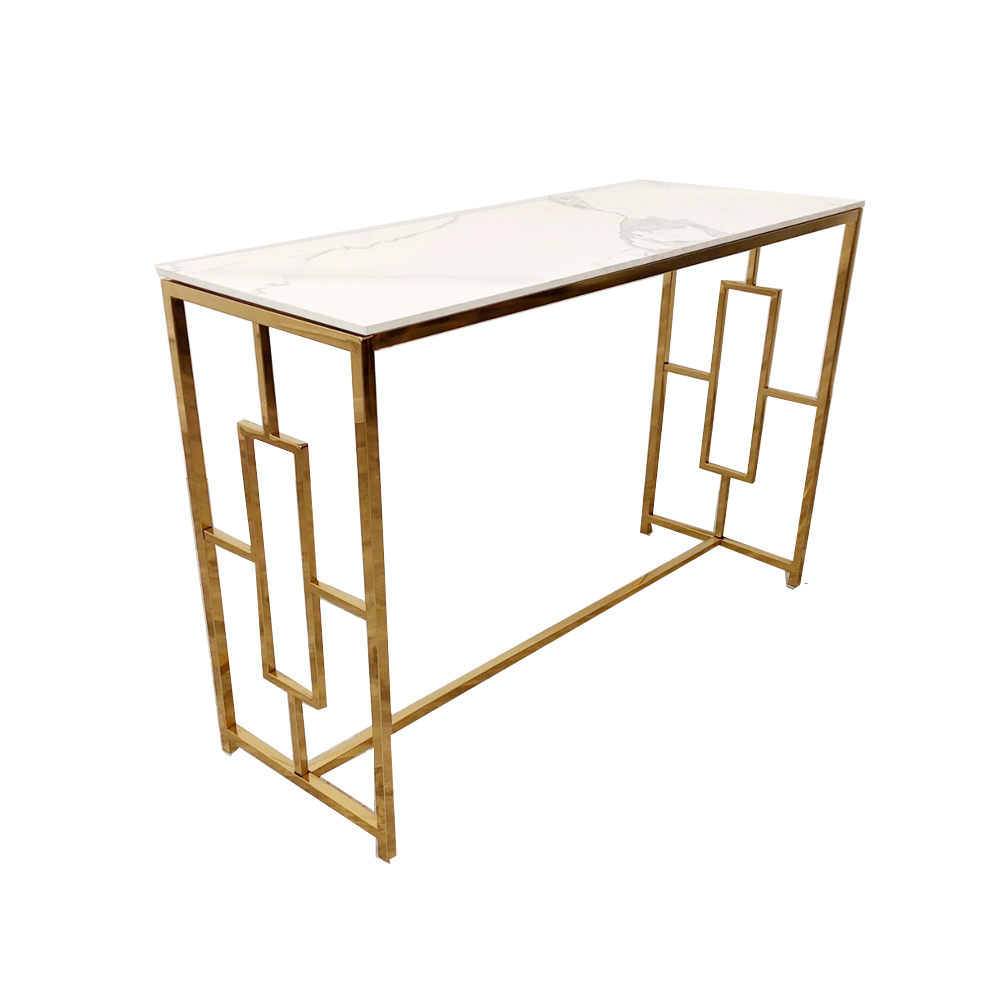 Geo Gold Console Table with Polar White Sintered Top