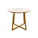 Juno Gold 90cm Round Dining Table with Polar White Sintered Stone Top