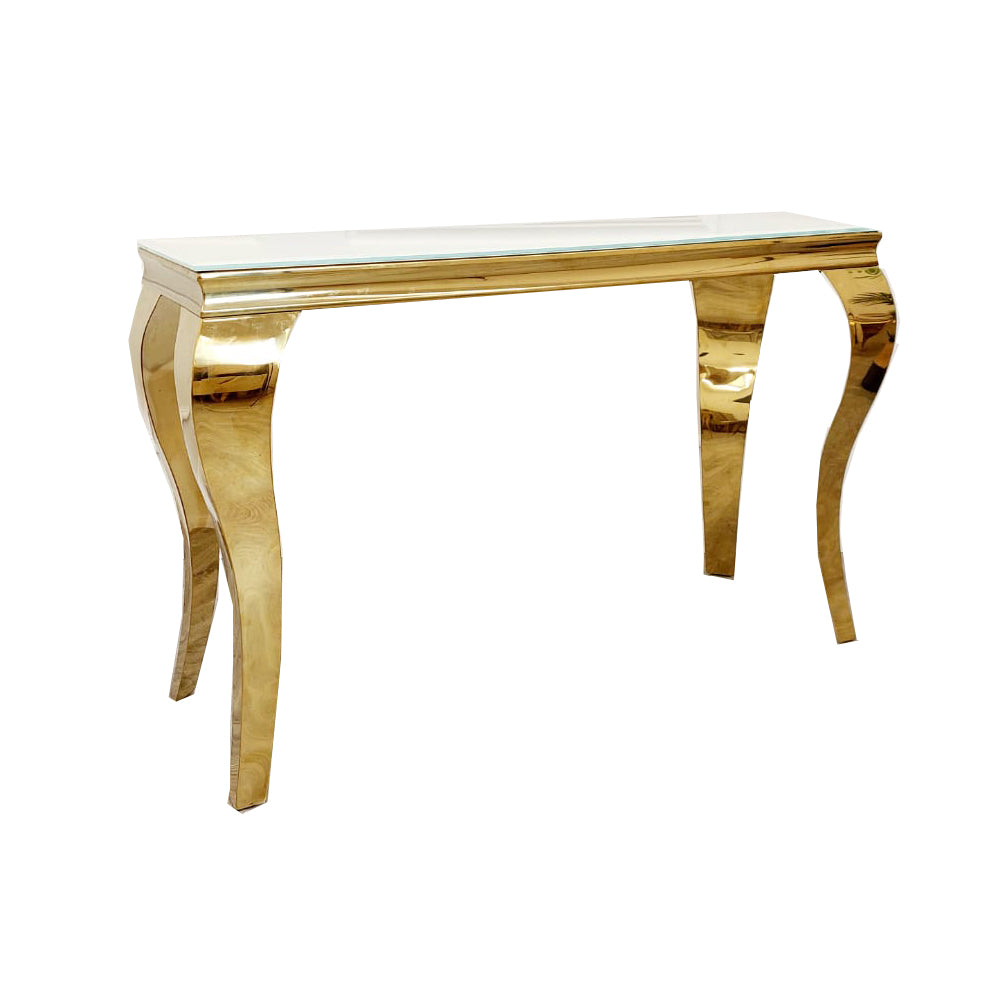 Louis Gold Console Table in White Glass Top