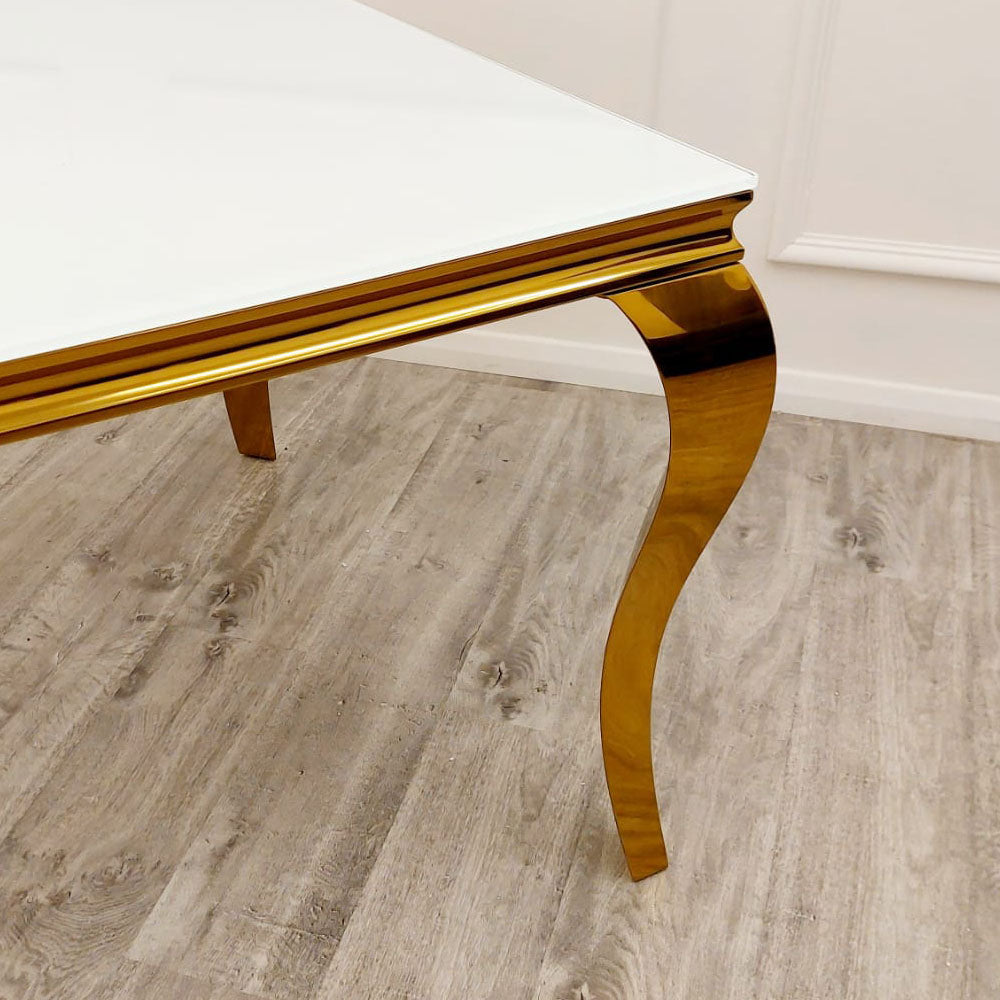 Louis Gold 1.5 Dining Table with White Glass Top