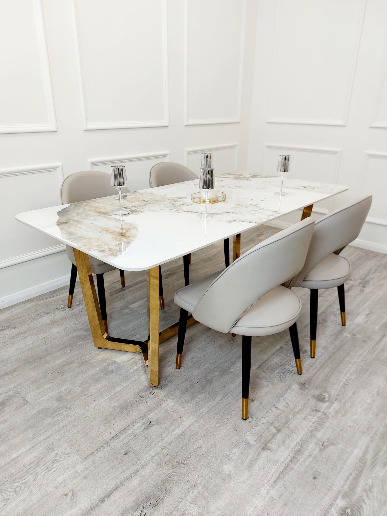 Lucien 1.8 Gold Dining Table with Pandora Gold Sintered Stone Top