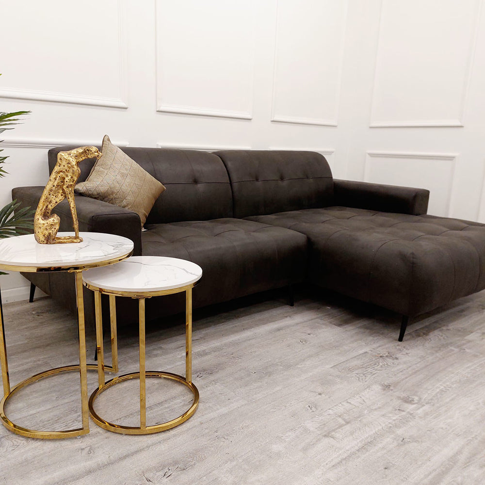 Cato Nest of 2 Tall Gold End Tables with Polar White Sintered Stone Tops