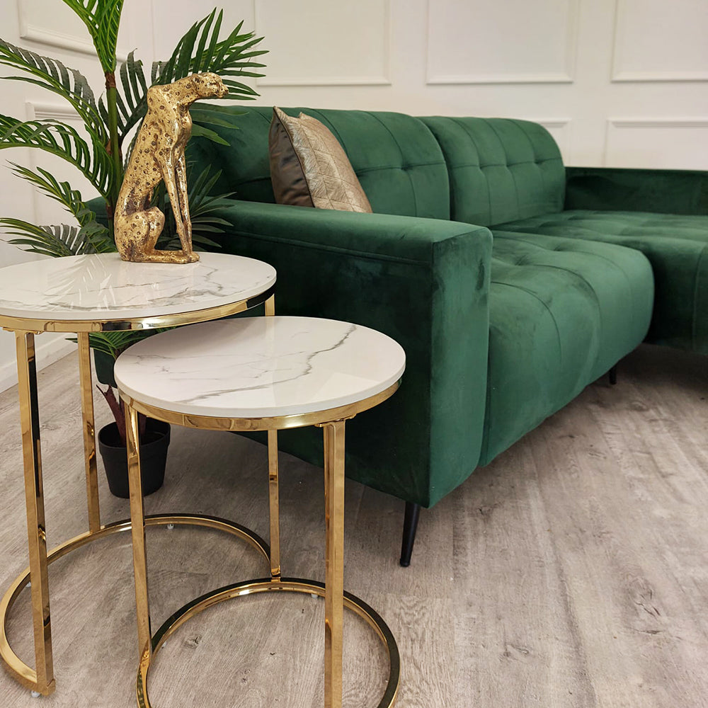 Cato Nest of 2 Tall Gold End Tables with Polar White Sintered Stone Tops