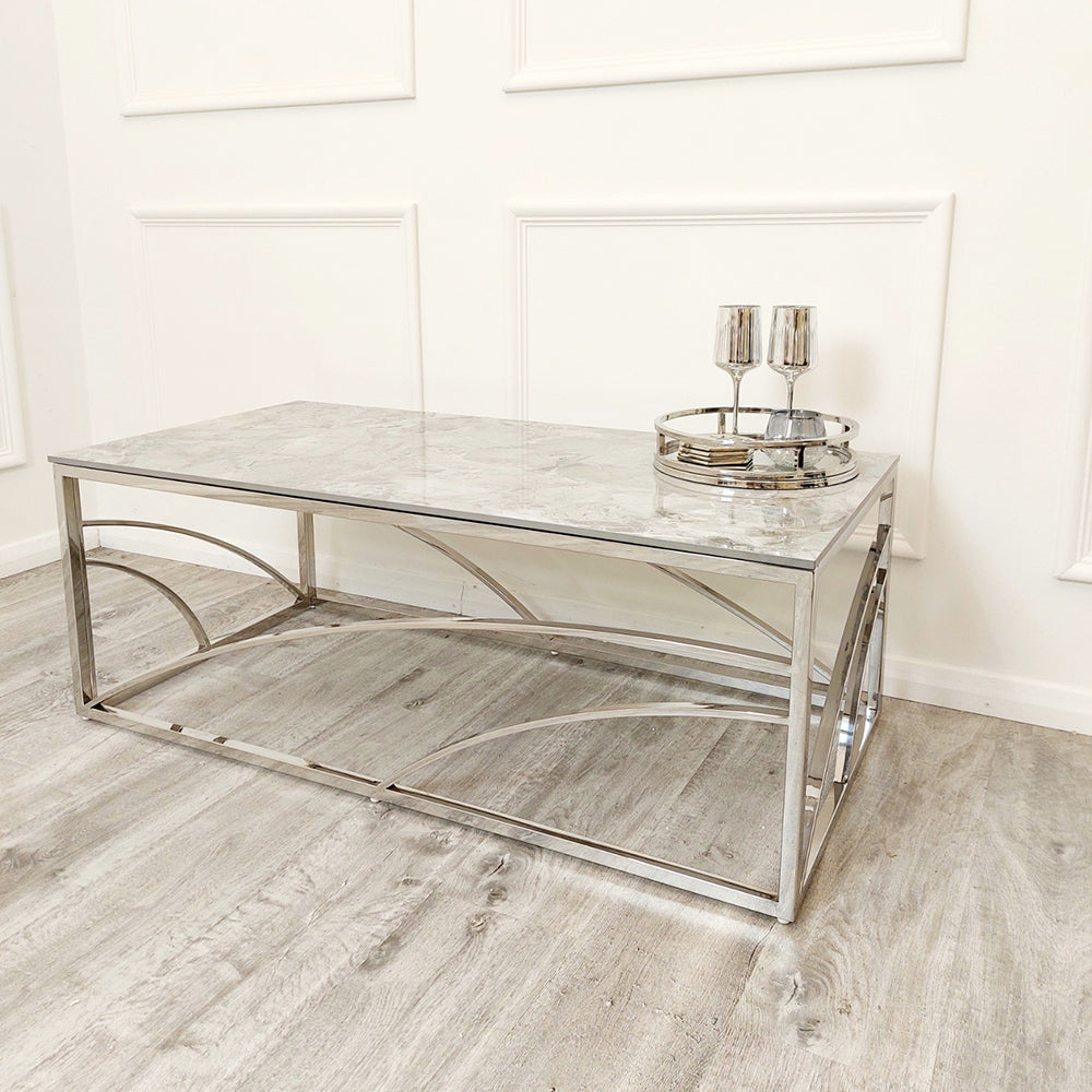 Stella Chrome Coffee Table with Stomach Ash Grey Sintered Top