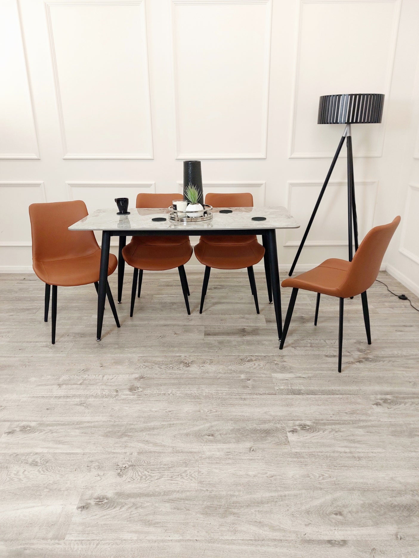 Titus Dining Set Polar White with 4 Remus Chairs