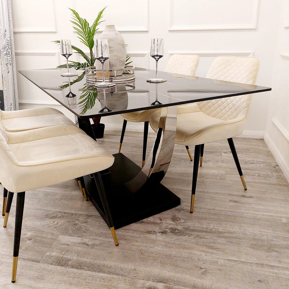 Venus 1.6 Chrome Dining Table with Black Sintered Stone Top