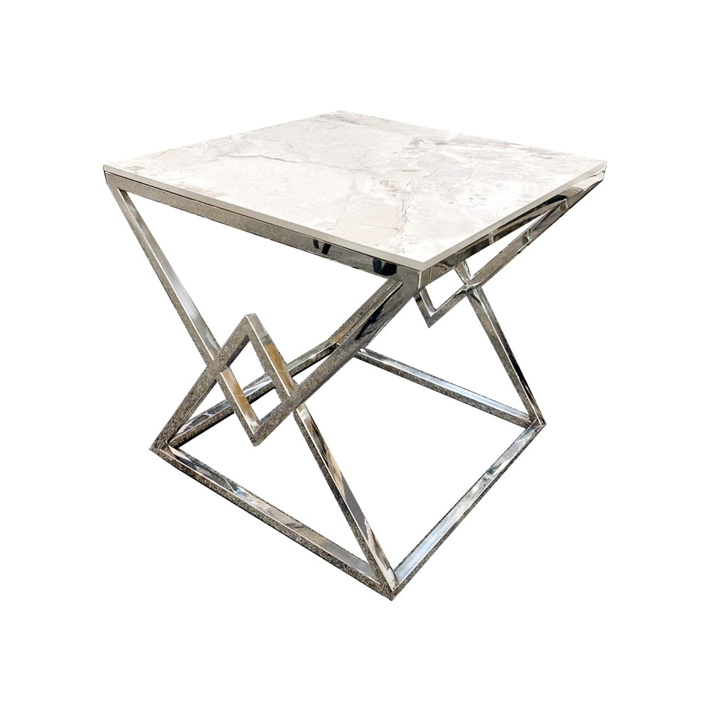 Vesta Chrome Lamp Table with Stomach Ash Sintered Stone Top