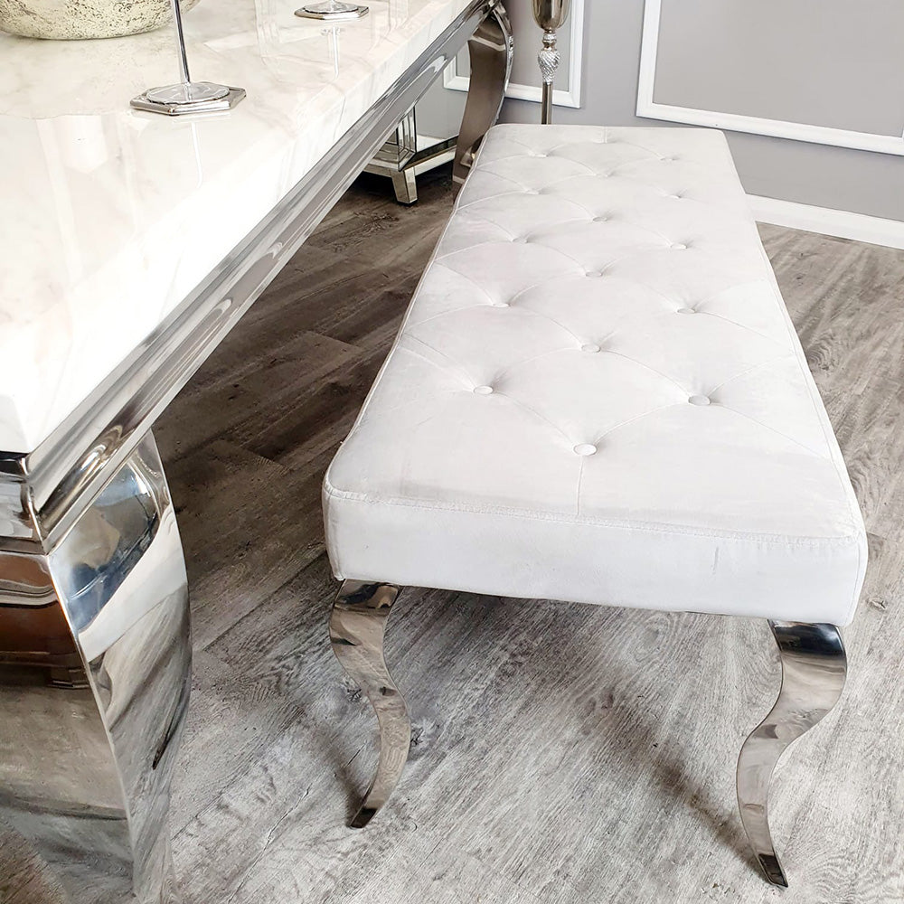 Imperial/Louis 1.3m Velvet Dining Bench in Light Grey