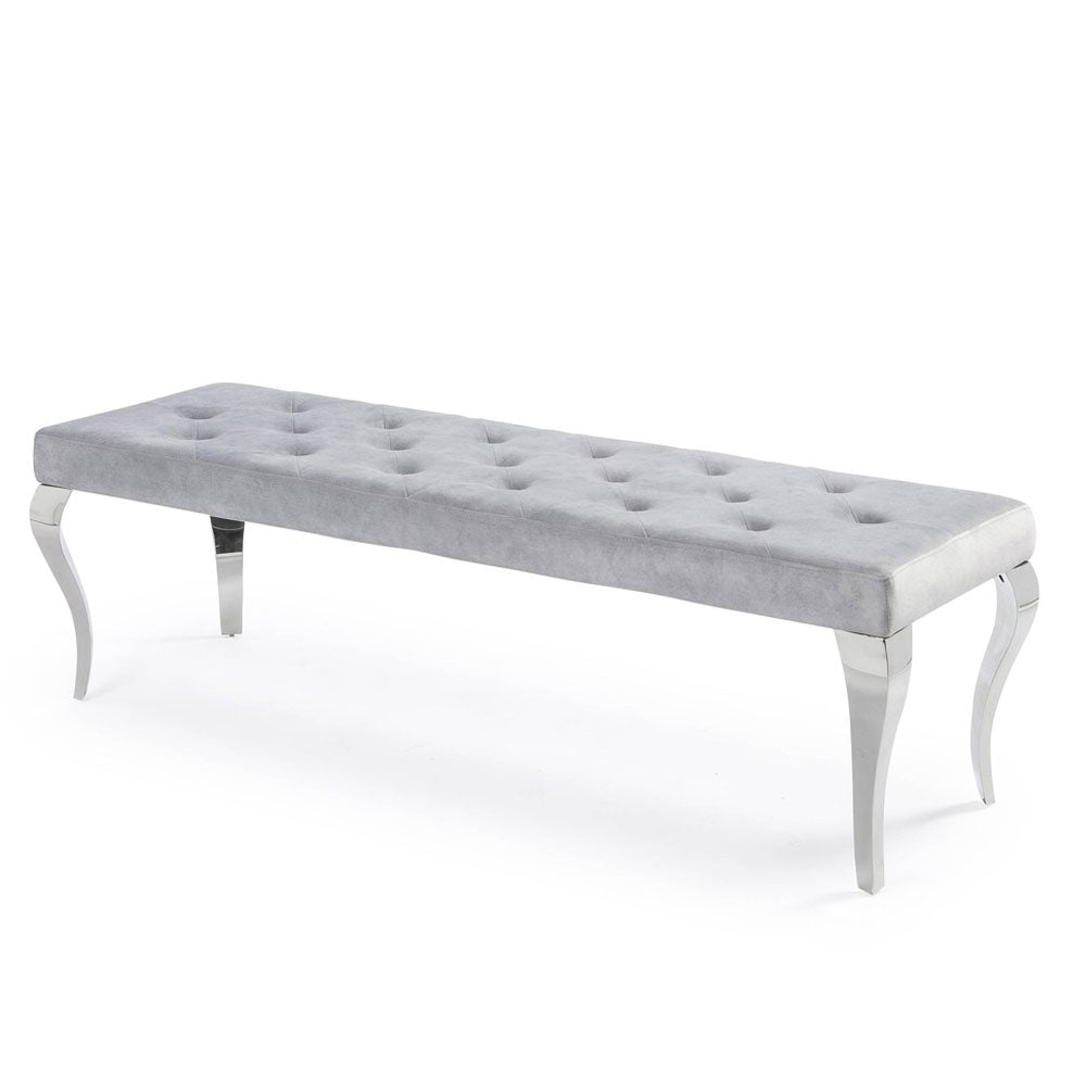 Imperial/Louis 1.3m Velvet Dining Bench in Light Grey